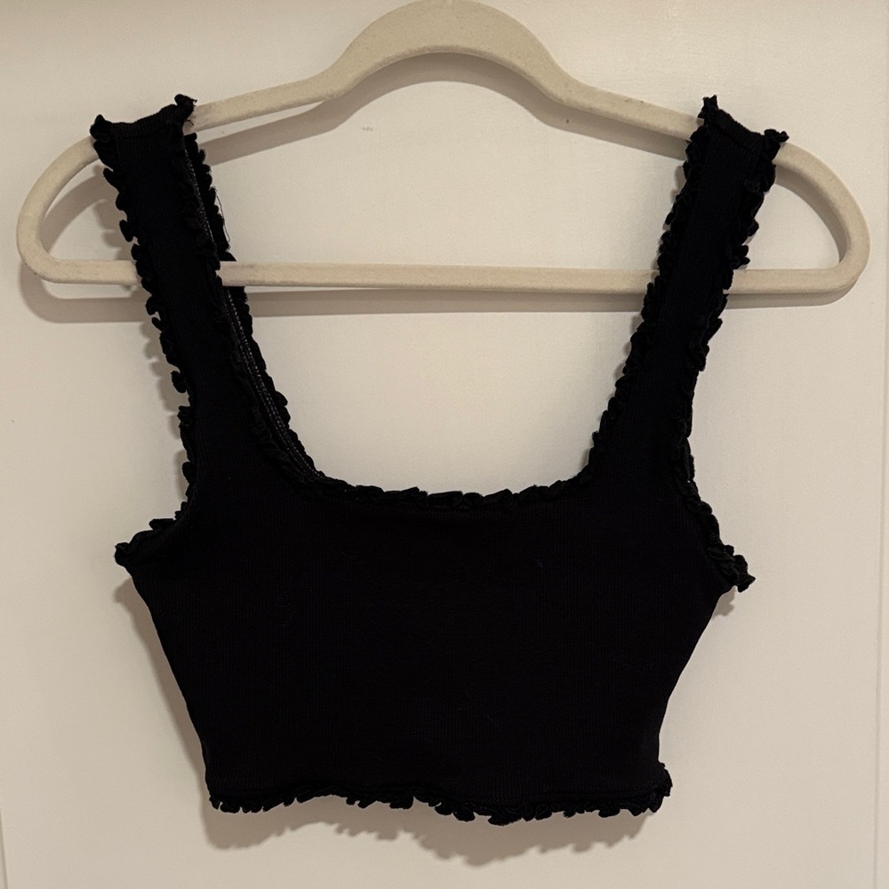Zara Black Tank Top w Ruffled Edges